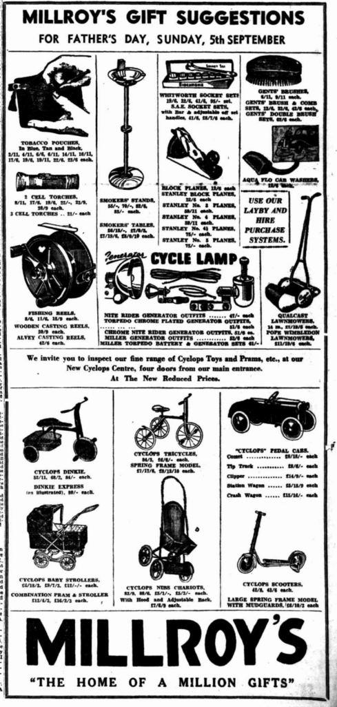 Millroy's Father's Day Advertisement in The Morning Bulletin September 2, 1954.